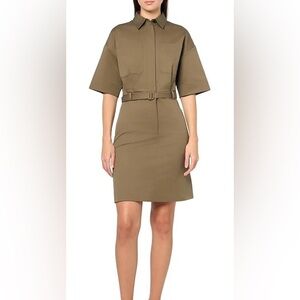 Belted Stretch-cotton Twill Mini Shirt Dress In Brown